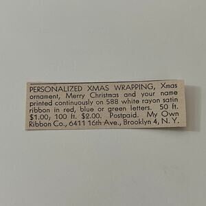 My Own Ribbon Co Personalized Xmas Wrapping Brooklyn NY 1952 Magazine Ad SAG5-S4